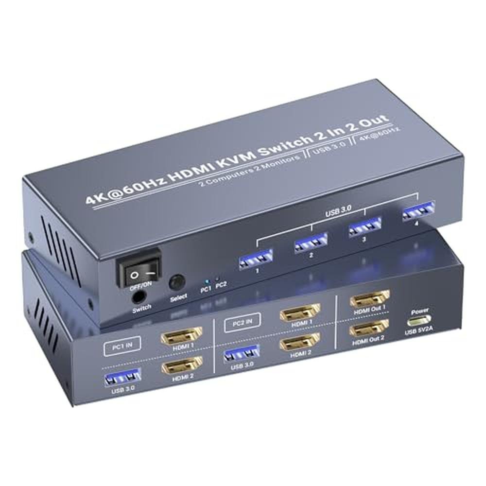 KVM Switch: 4K60Hz USB3.0 Dual Monitor HDMI KVM Switch – Front View