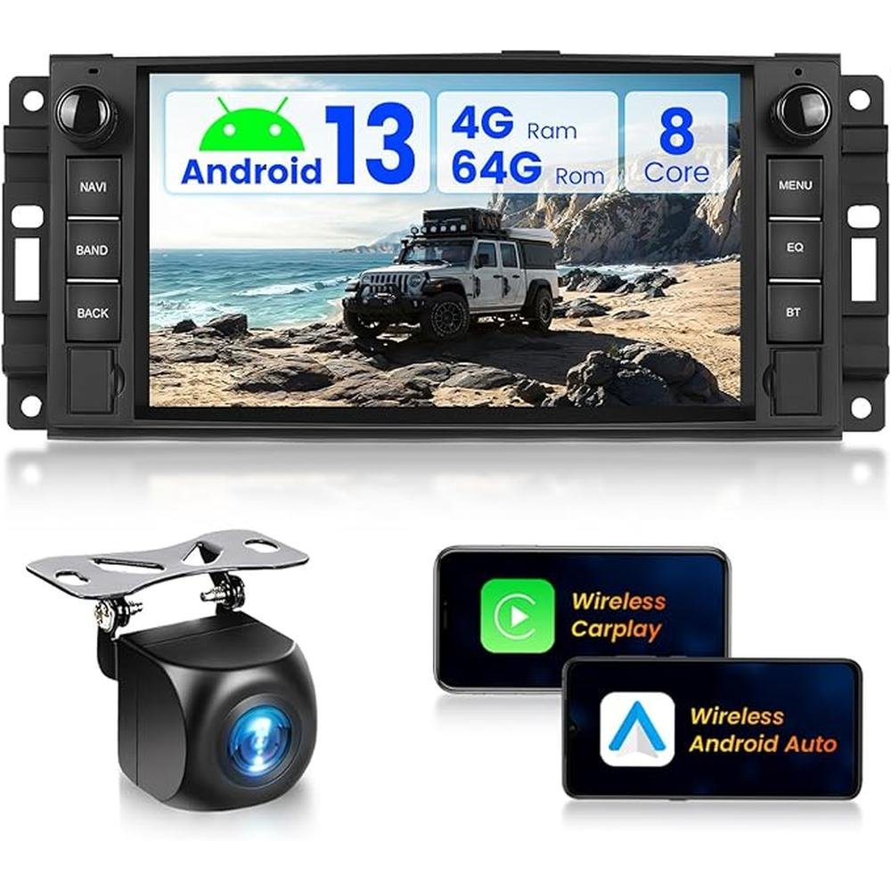 8 Core 4G+64G for Jeep Wrangler Radio 2007-2018 Chrysler – Front View