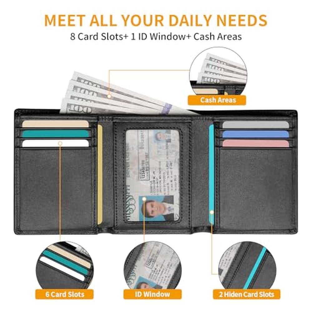 BSMUWOT Genuine Leather Trifold Wallet for Men – Close-up Detail
