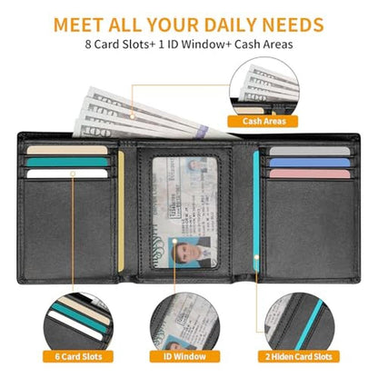 BSMUWOT Genuine Leather Trifold Wallet for Men – Close-up Detail