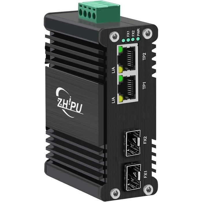 Mini Industrial 2 Port Ethernet Switch with 2 SFP Slot – Front View