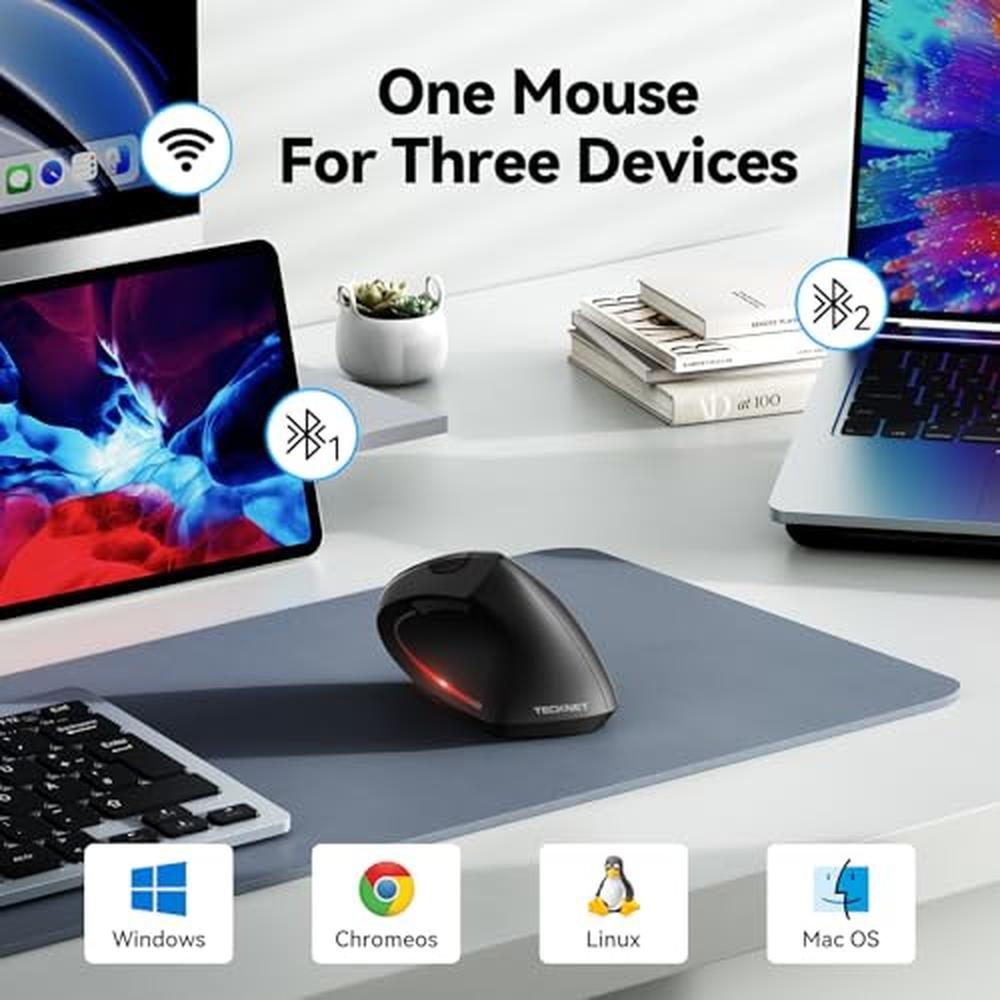 TECKNET Ergonomic Mouse: Wireless Bluetooth Vertical Mouse – Side View