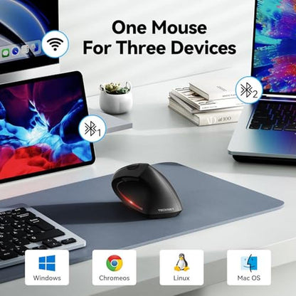 TECKNET Ergonomic Mouse: Wireless Bluetooth Vertical Mouse – Side View