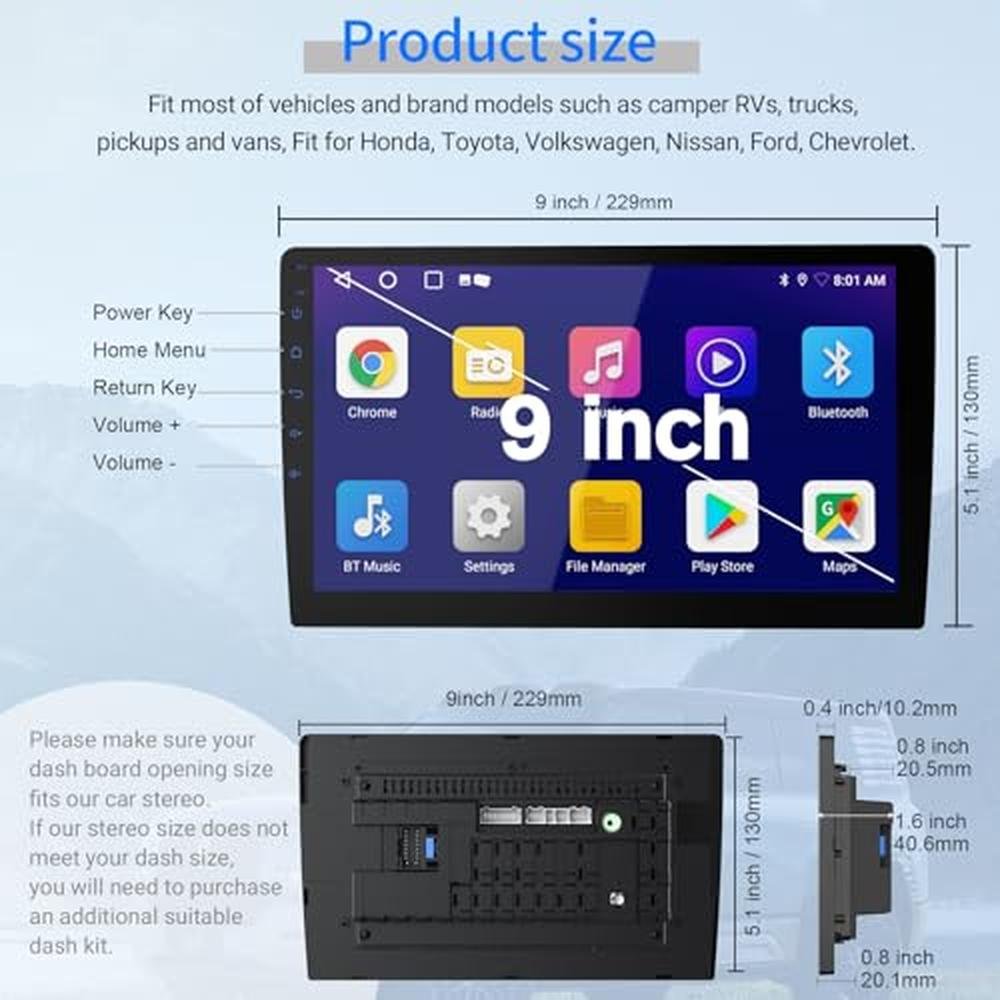 Haudio Double Din Car Stereo: 9 HD Touchscreen – Side View