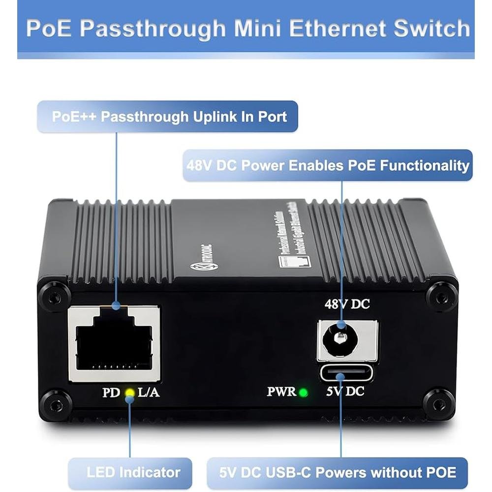 5 Ports Gigabit PoE Passthrough Mini Ethernet Switch 1 – Close-up Detail