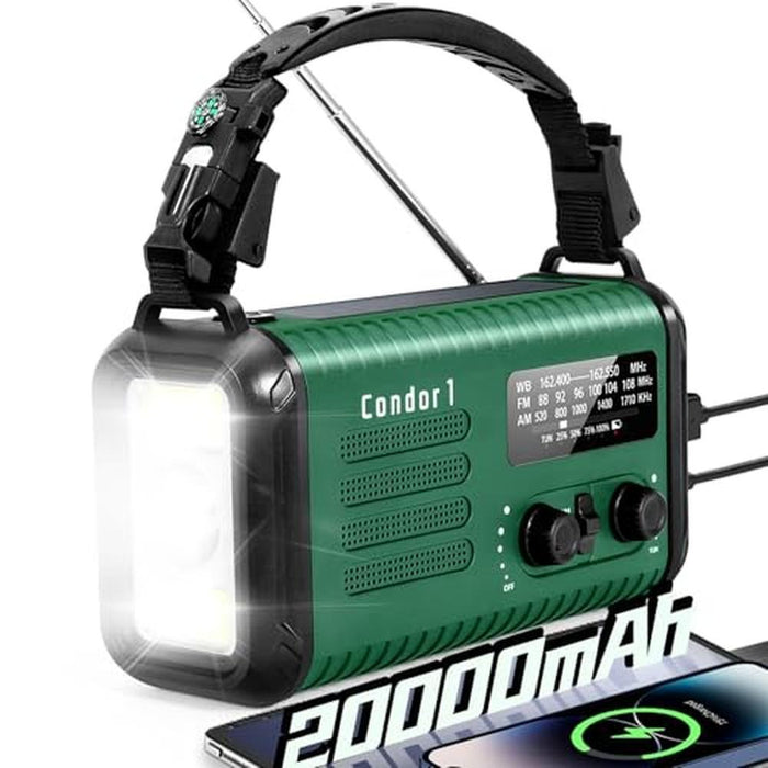 Crank Radio: Emergency Crank Radio 20000mAh Solar Hand – Front View