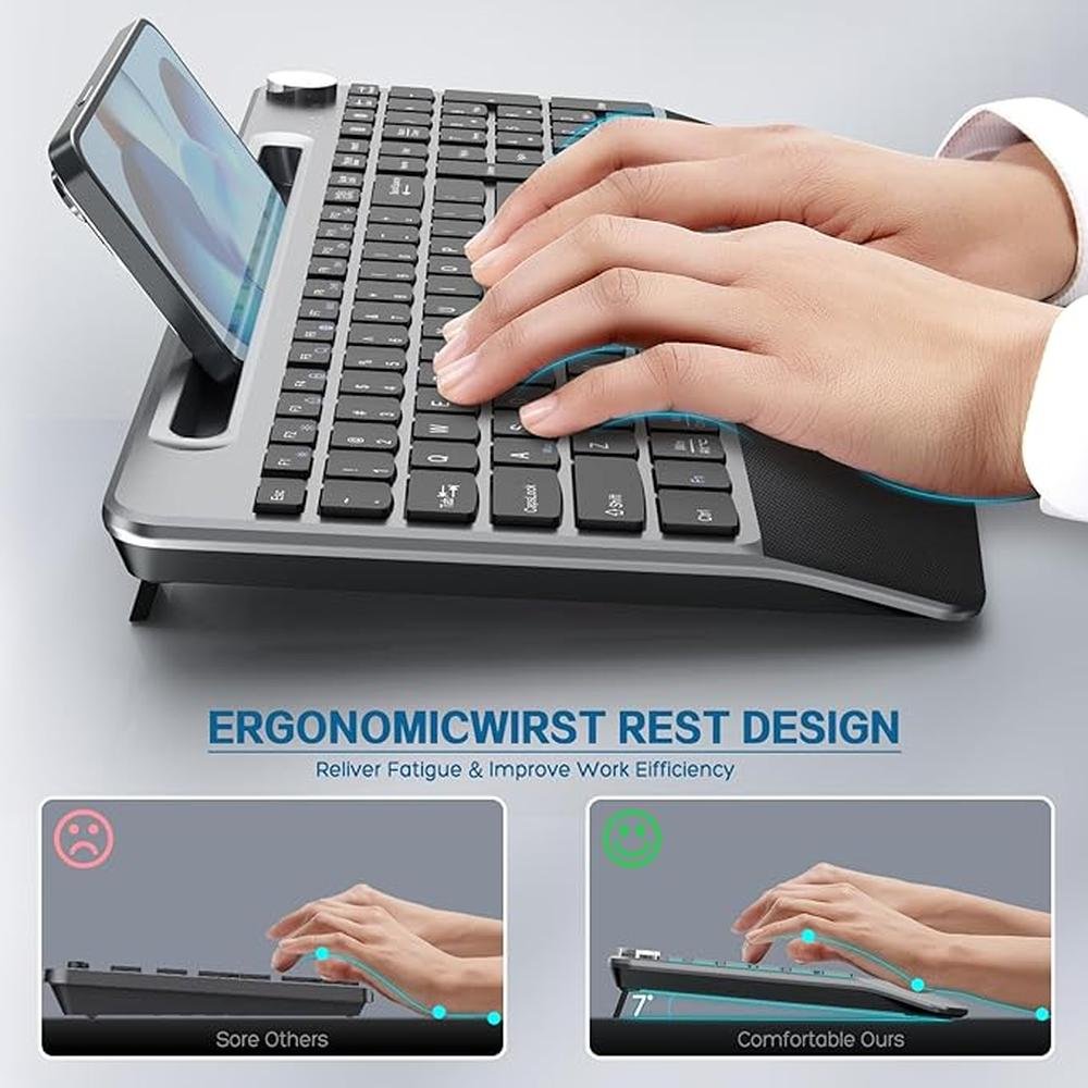 GAMCATZ Ergonomic Wireless Keyboard with Wrist – Side View