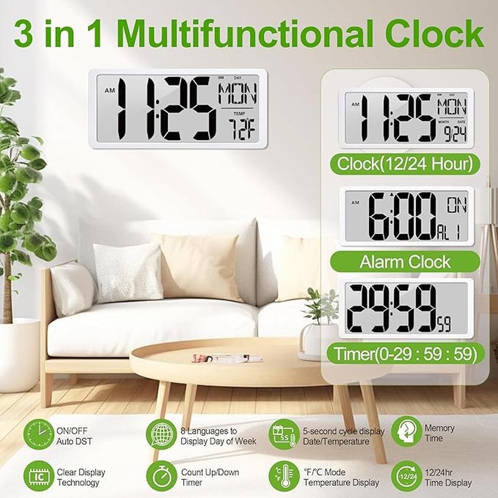 Wall Clock: 18-5 Extra Large Digital Wall Clock Battery – Close-up Detail