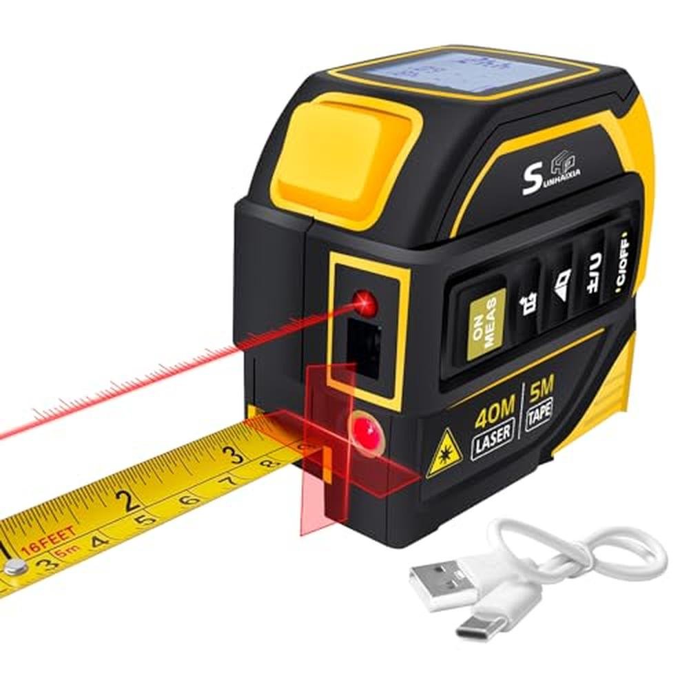 Laser Tape Measure: 4-in-1 Laser Level Crosshairs 130ft/40m – Front View