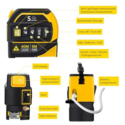 Laser Tape Measure: 4-in-1 Laser Level Crosshairs 130ft/40m – Side View