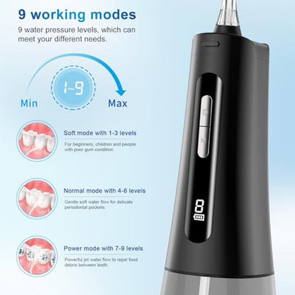 Rechargeable Water Flosser: 300ML Oral Irrigator with 4 – Side View