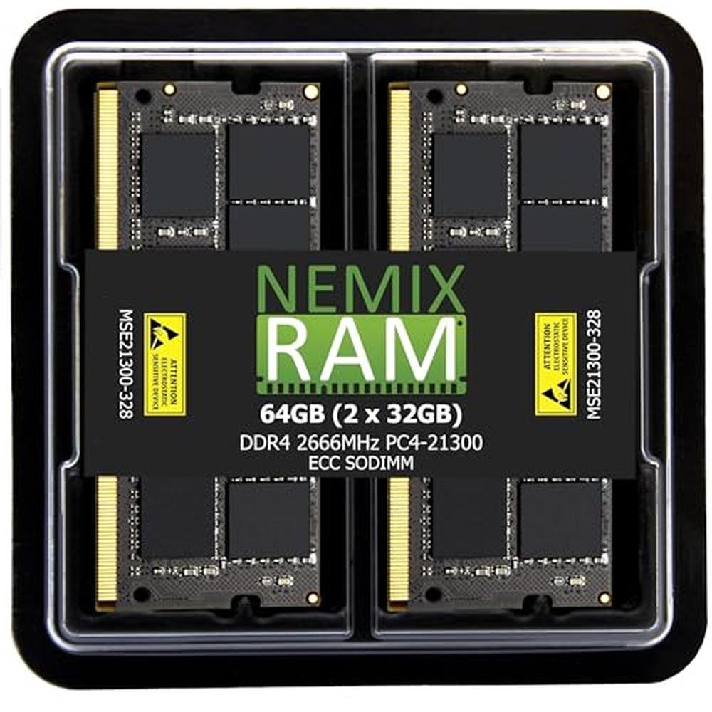 NEMIX RAM: 64GB (2X32GB) DDR4 2666MHZ PC4-21300 2Rx8 1.2V – Front View
