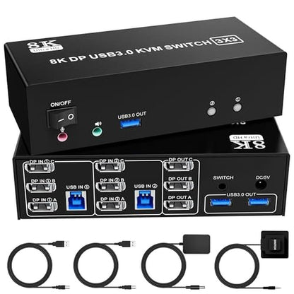 KVM Switch: 8K@60Hz DisplayPort KVM Switch for 3 Monitors – Front View