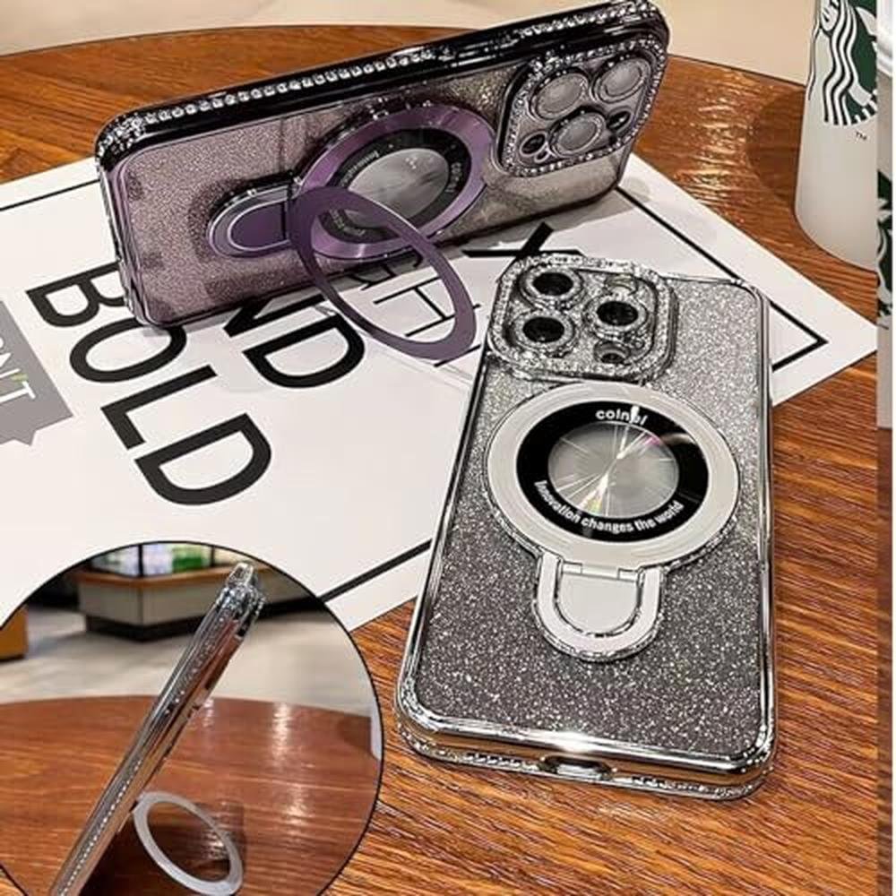 Case iPhone 16 Pro Max: Changjia Magnetic Stand Glitter Case – In Use