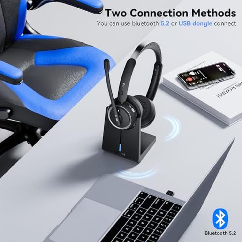 Wireless Headset with Mic: Premium Noise Cancelling – In Use