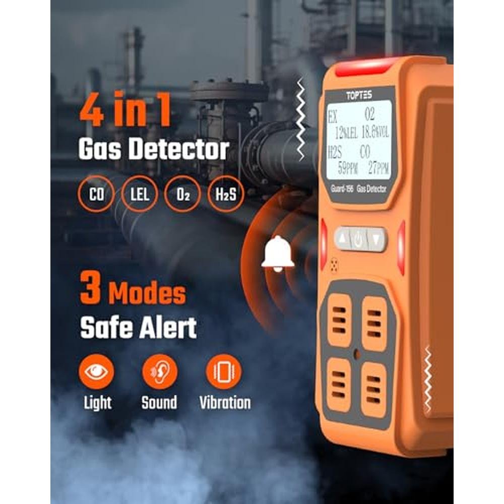 TopTes Guard-156 4 Gas Monitor Multi Gas Detector for H2S – Side View