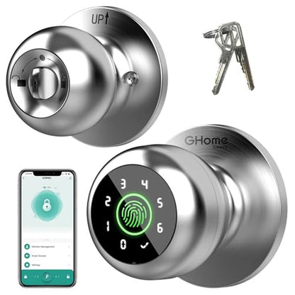 Smart Door Lock: GHome 4-in-1 Fingerprint Door Knob with – Front View