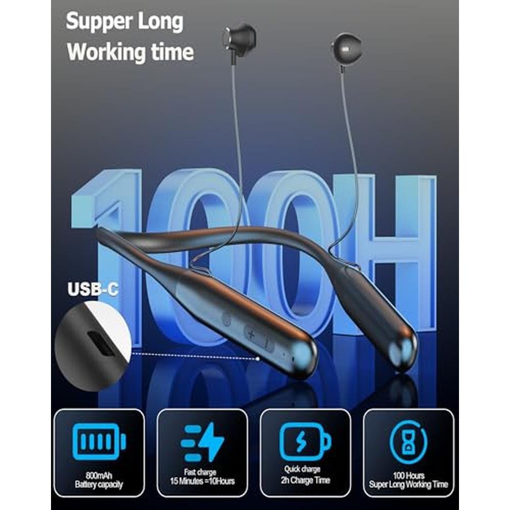Bluetooth Neckband: ZXQ Wireless Headphones 100 Hours Long – Side View