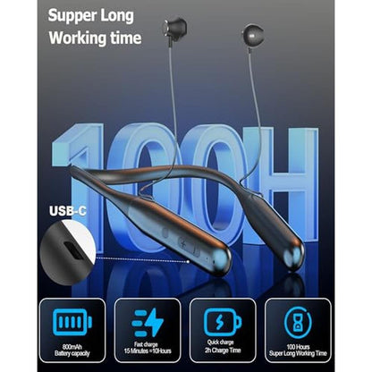 Bluetooth Neckband: ZXQ Wireless Headphones 100 Hours Long – Side View