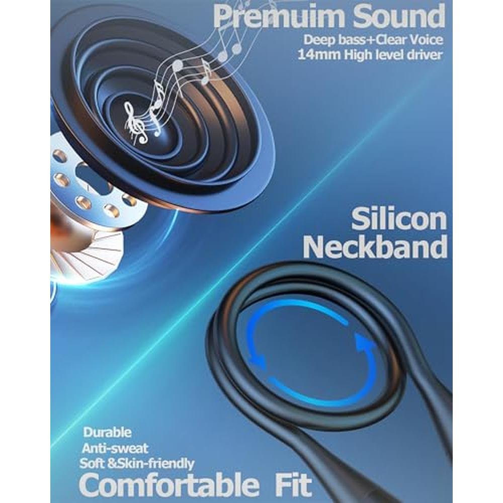 Bluetooth Neckband: ZXQ Wireless Headphones 100 Hours Long – In Use
