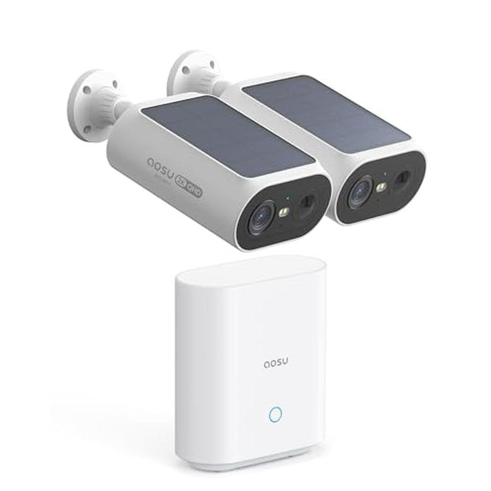 Security Cameras: AOSU Solar Wireless Outdoor 2-Cam Kit – Front View