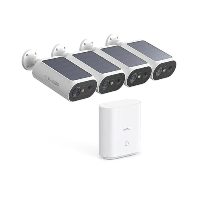 Security Cameras: AOSU Solar Wireless Outdoor 4-Cam Kit – Front View