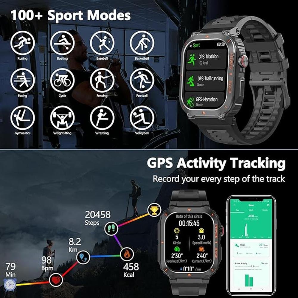 GPS Watch: Smart Military GPS Smartwatches with Call – Close-up Detail