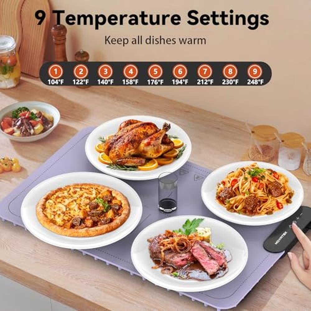 Electric Food Warming Mat: Premium 9 Temperature Settings – Side View