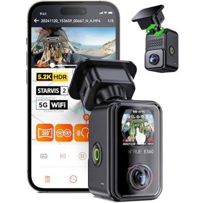 Dual Fisheye: Vantrue E360 5.2K 2 Channel Dash Cam 360 – Front View