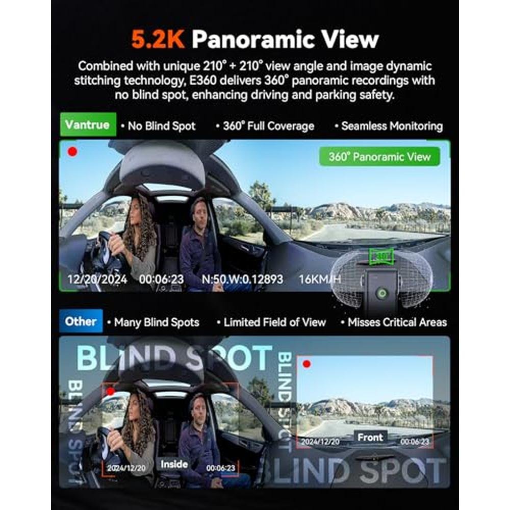 Dual Fisheye: Vantrue E360 5.2K 2 Channel Dash Cam 360 – Side View