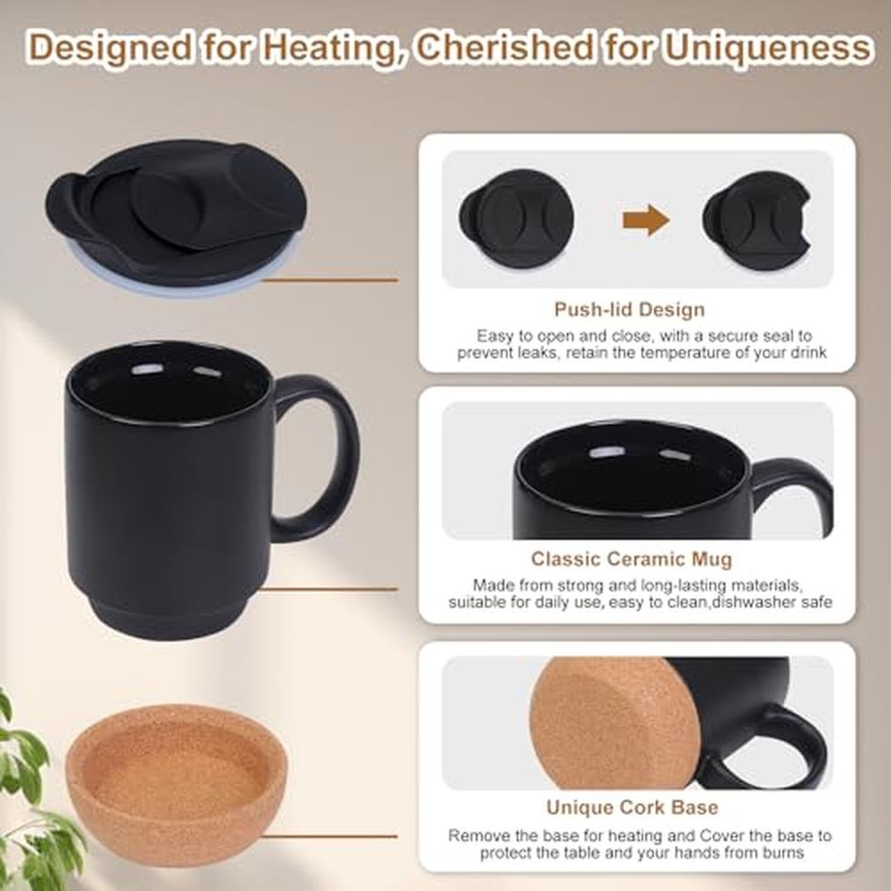 Coffee Mug Warmer & Mug Set: Electric 36W Coffee Cup Heater – Side View