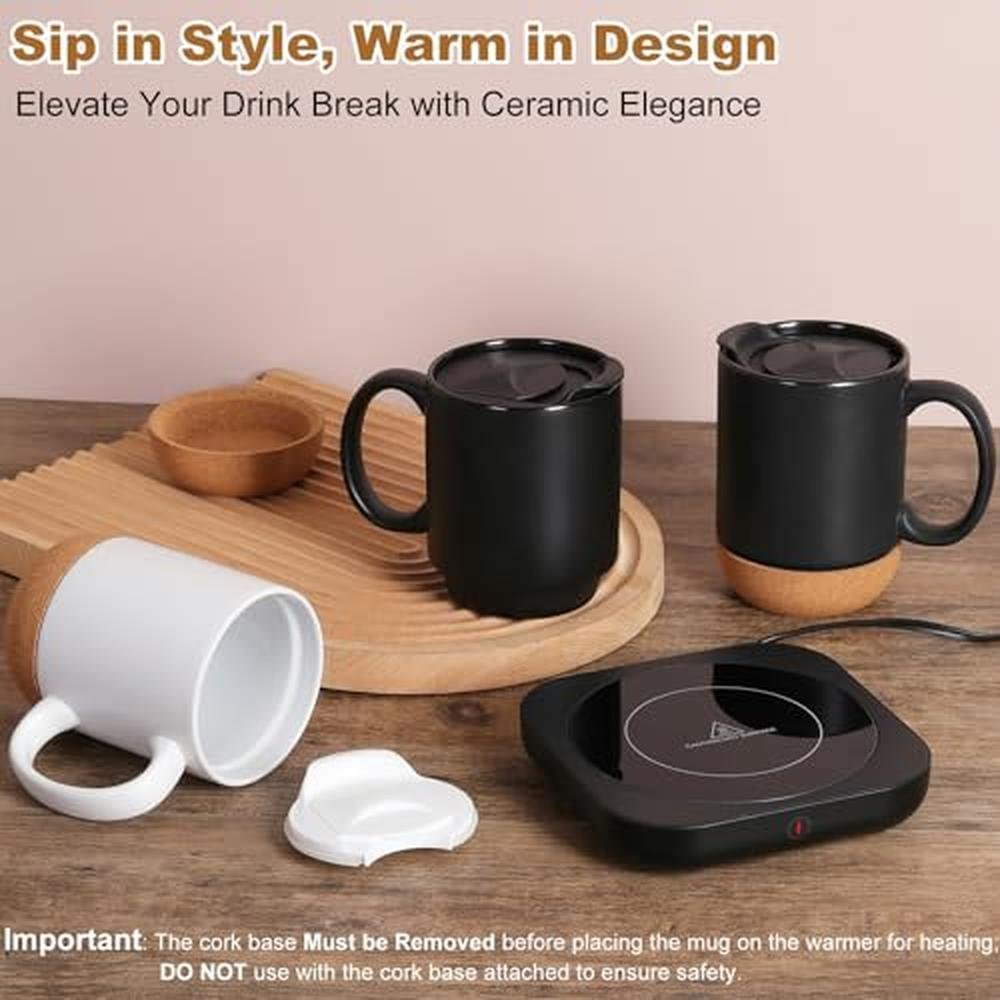 Coffee Mug Warmer & Mug Set: Electric 36W Coffee Cup Heater – In Use