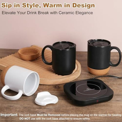 Coffee Mug Warmer & Mug Set: Electric 36W Coffee Cup Heater – In Use