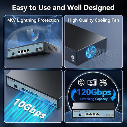 6 Port 10G Easy Web Managed Switch – Side View