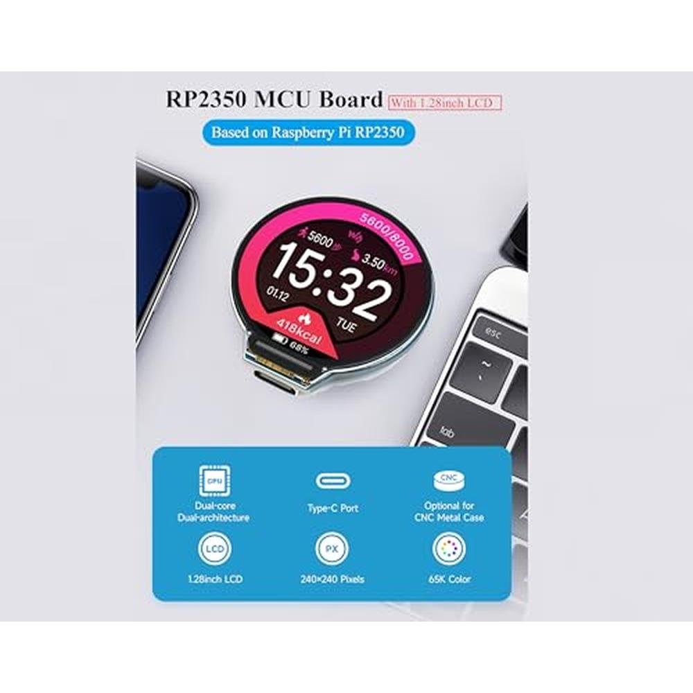 RP2350 MCU Board: 1.28-inch Round LCD Display 240x240 – Side View