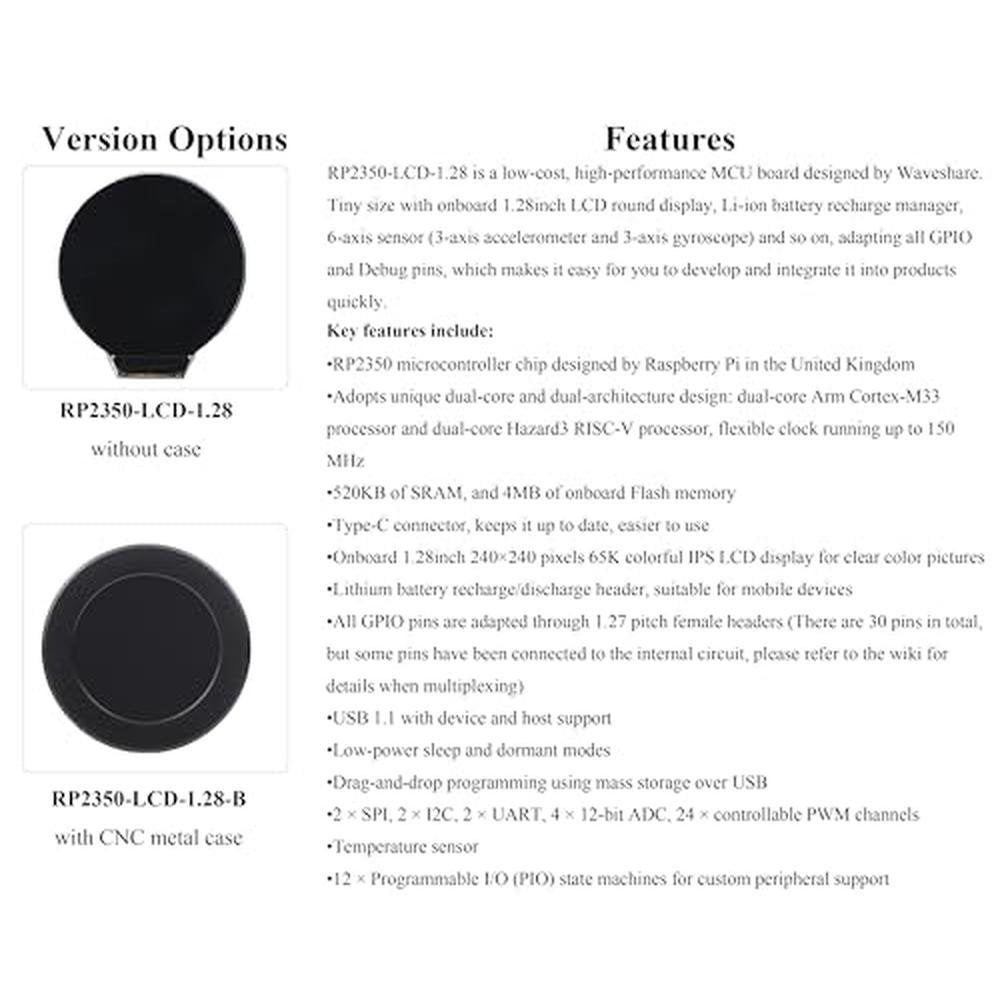 RP2350 MCU Board: 1.28-inch Round LCD Display 240x240 – Close-up Detail
