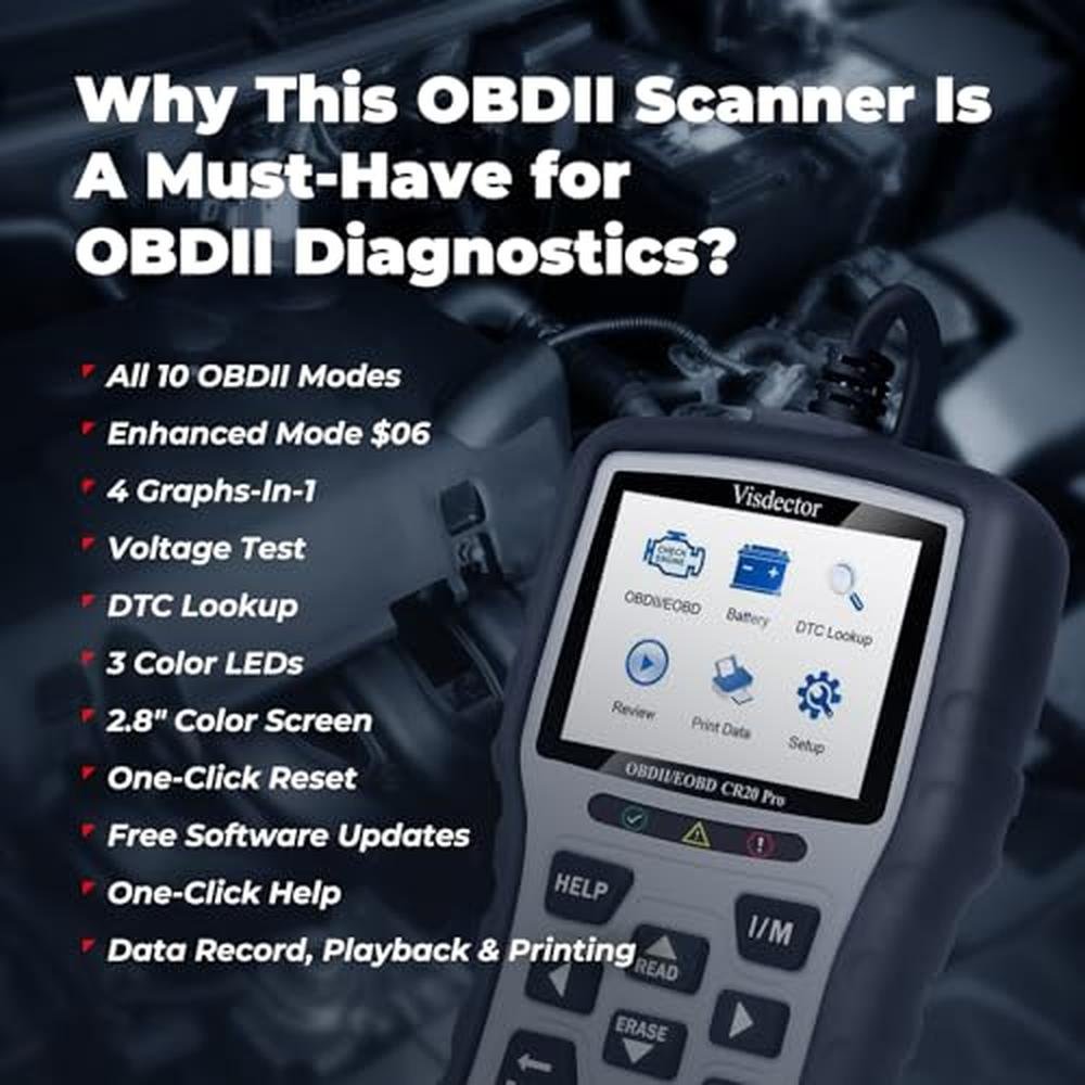 Visdector CR20 Pro Enhanced Universal OBD2 Scanner Car Code – Side View