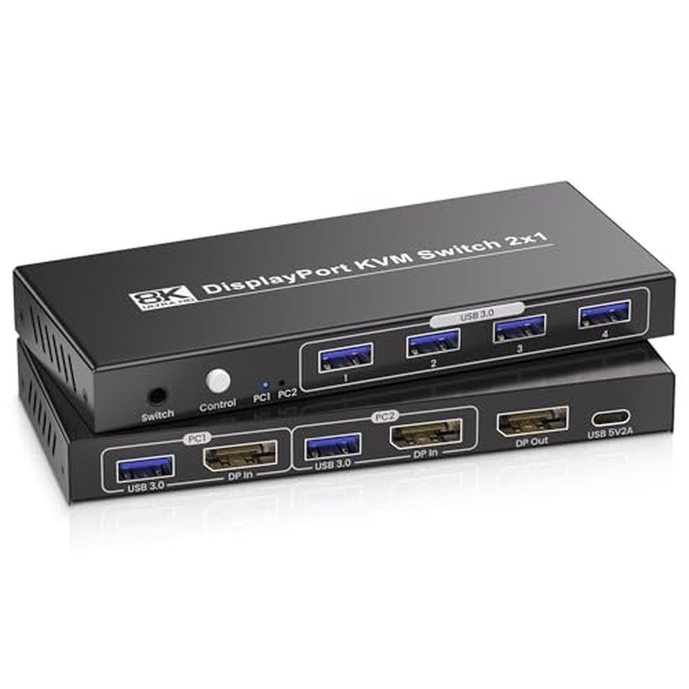 KVM Switch: 8K@60Hz 4K@120Hz DisplayPort KVM Switch for 2 – Front View