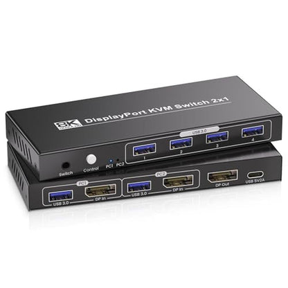 KVM Switch: 8K@60Hz 4K@120Hz DisplayPort KVM Switch for 2 – Front View