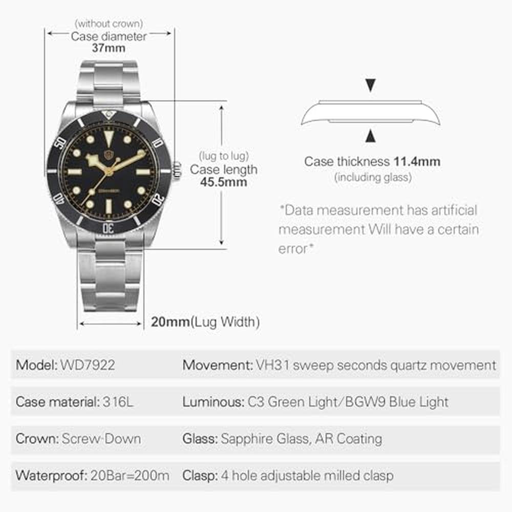 Watches: Watchdives WD7922 BB54 Mens Watch 37mm Sapphire – Side View