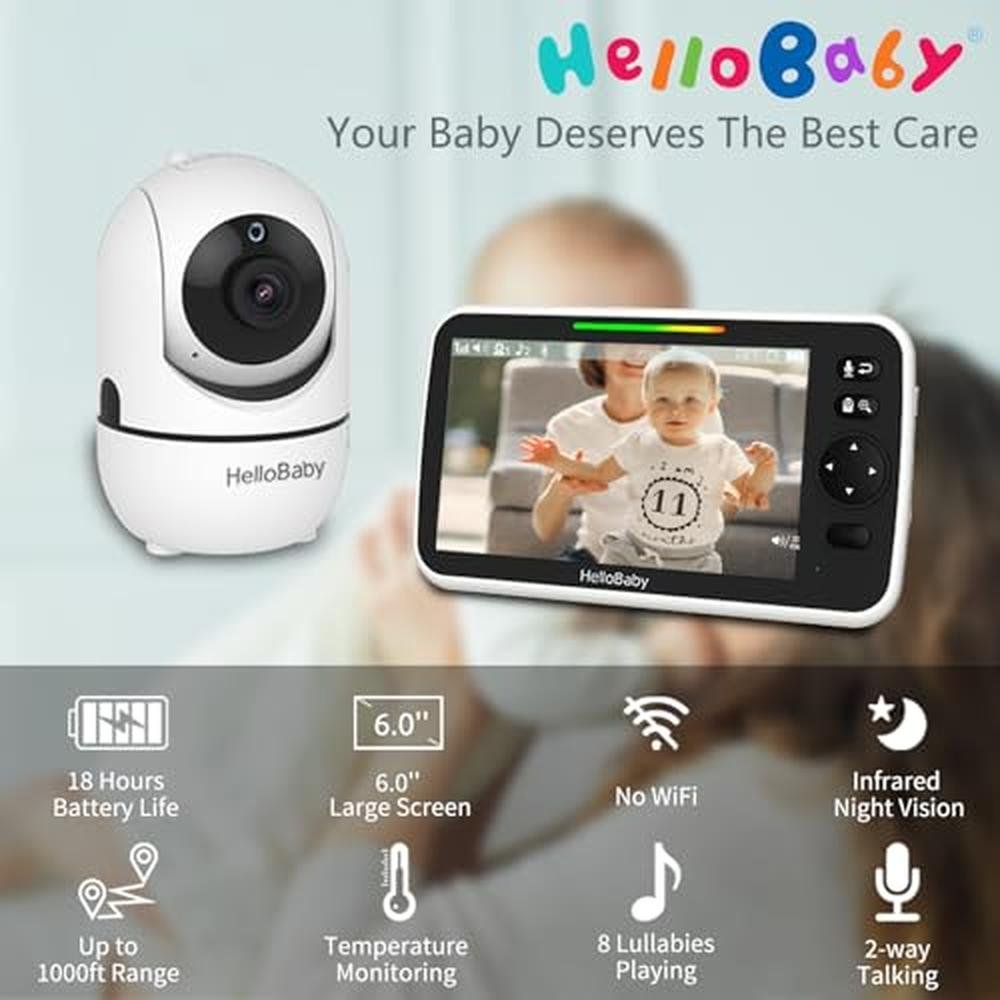 HelloBaby World: 6'' Split-Screen Video Baby Monitor with – Side View