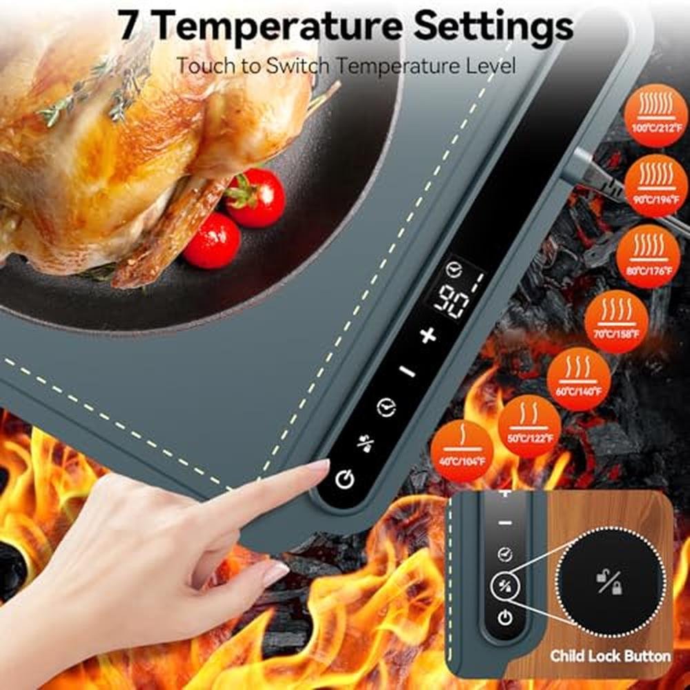 Warming Food Mat: Electric Warming Tray with 7-Level – Side View