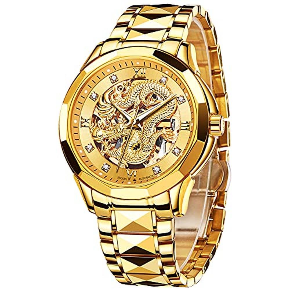 JSDUN Men's Watch: Automatic Mechanical Hollow Dragon – Front View