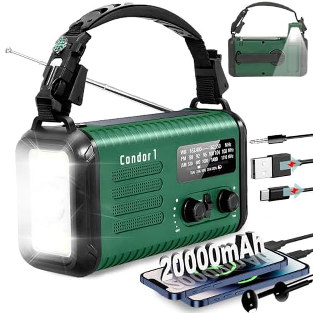 Radio Emergency: 20000mAh Hand Crank Emergency Radio AM FM – Front View