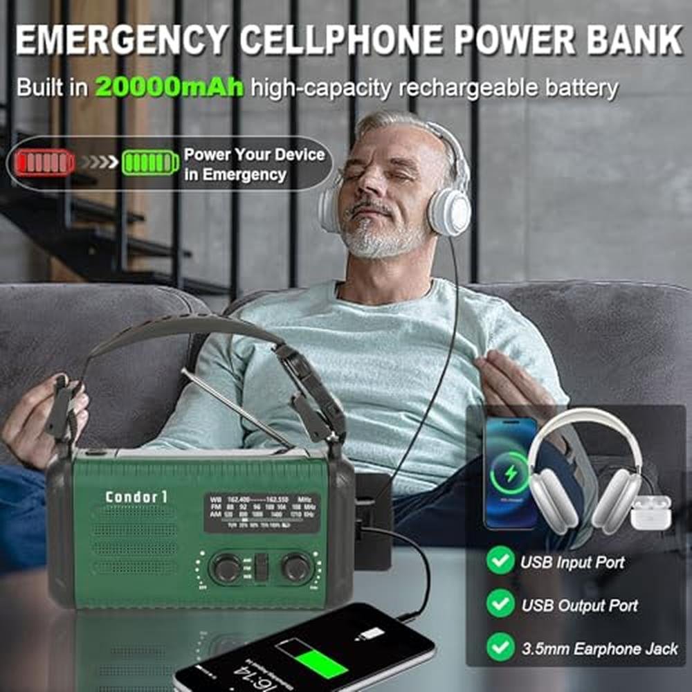 Radio Emergency: 20000mAh Hand Crank Emergency Radio AM FM – Close-up Detail
