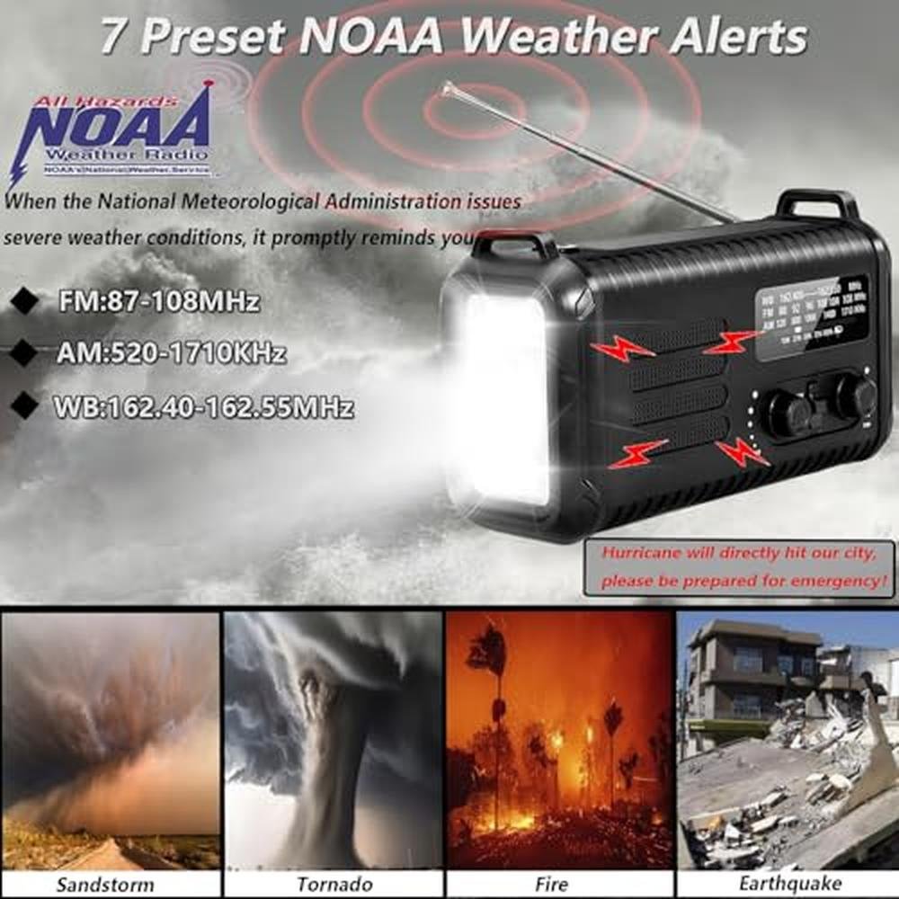 Emergency Radio: Condor 20000mAh Hand Crank AM FM NOAA – Side View