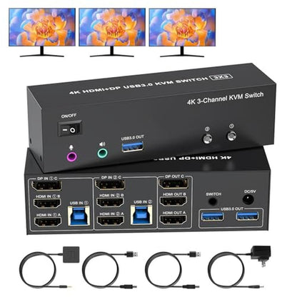 KVM Switch: 4K 3-Monitor 2-Computer DisplayPort and HDMI – Front View