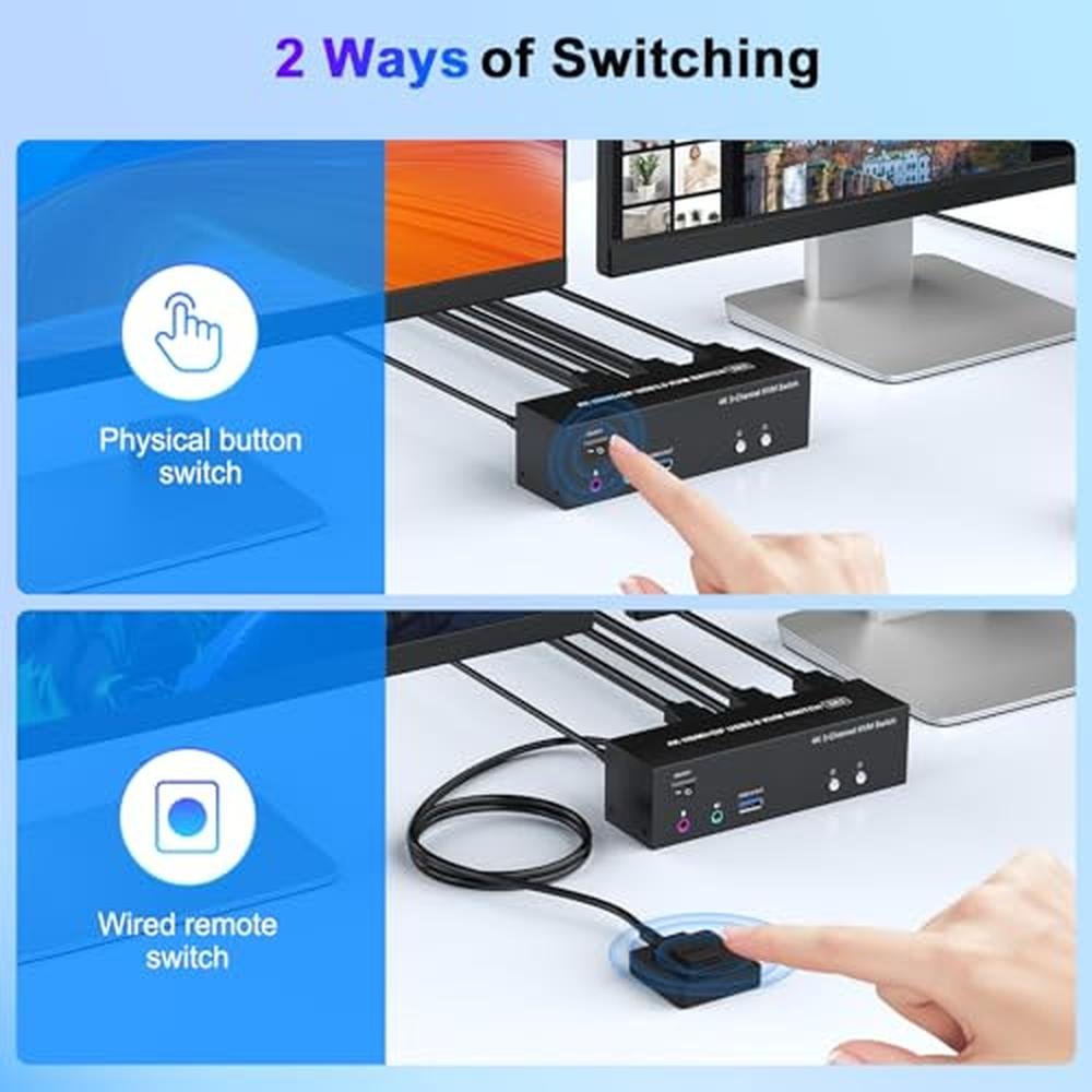 KVM Switch: 4K 3-Monitor 2-Computer DisplayPort and HDMI – Packaging