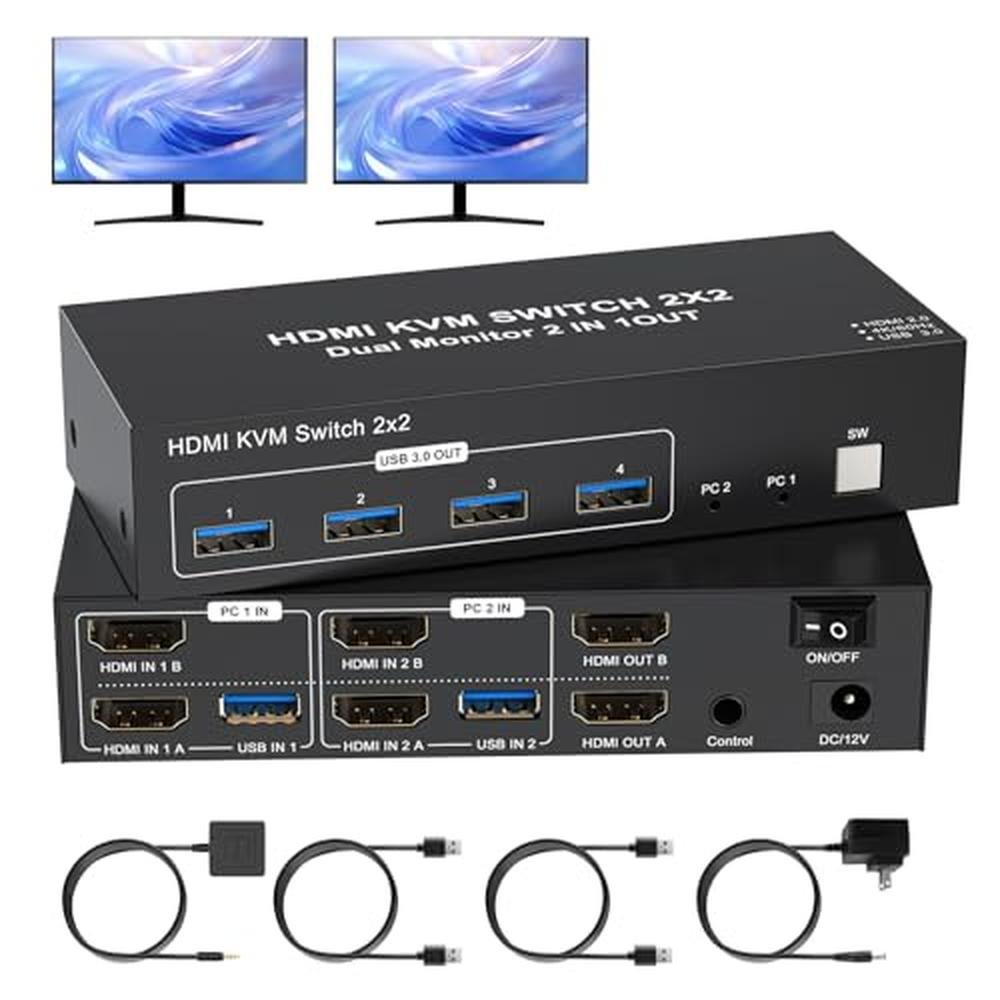 KVM Switch: TAILAIERA 4K HDMI Dual Monitor KVM Switcher – Front View