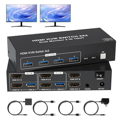 KVM Switch: TAILAIERA 4K HDMI Dual Monitor KVM Switcher – Front View